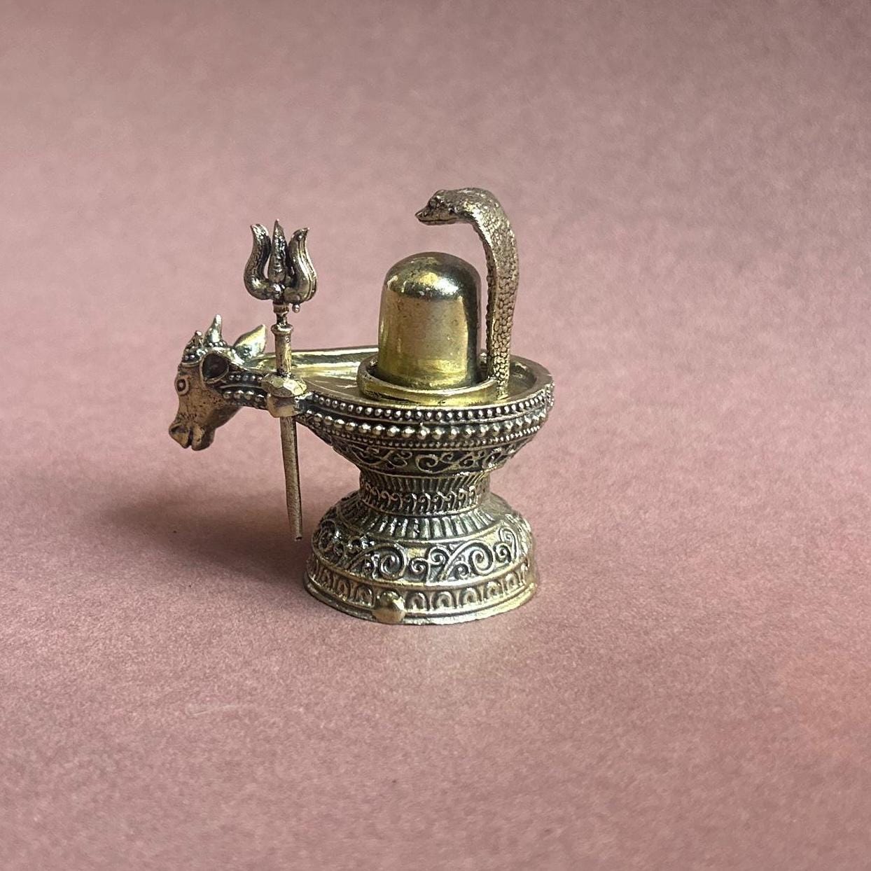 Brass Shiva Lingam With Trishul & Naga Shivling for Worship Temple