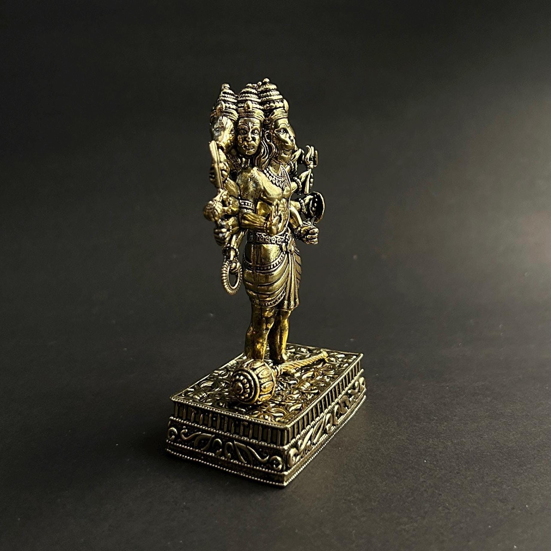 Brass Panchmukhi Hanuman Idol Five Faced Bajrangbali Murti Hindu
