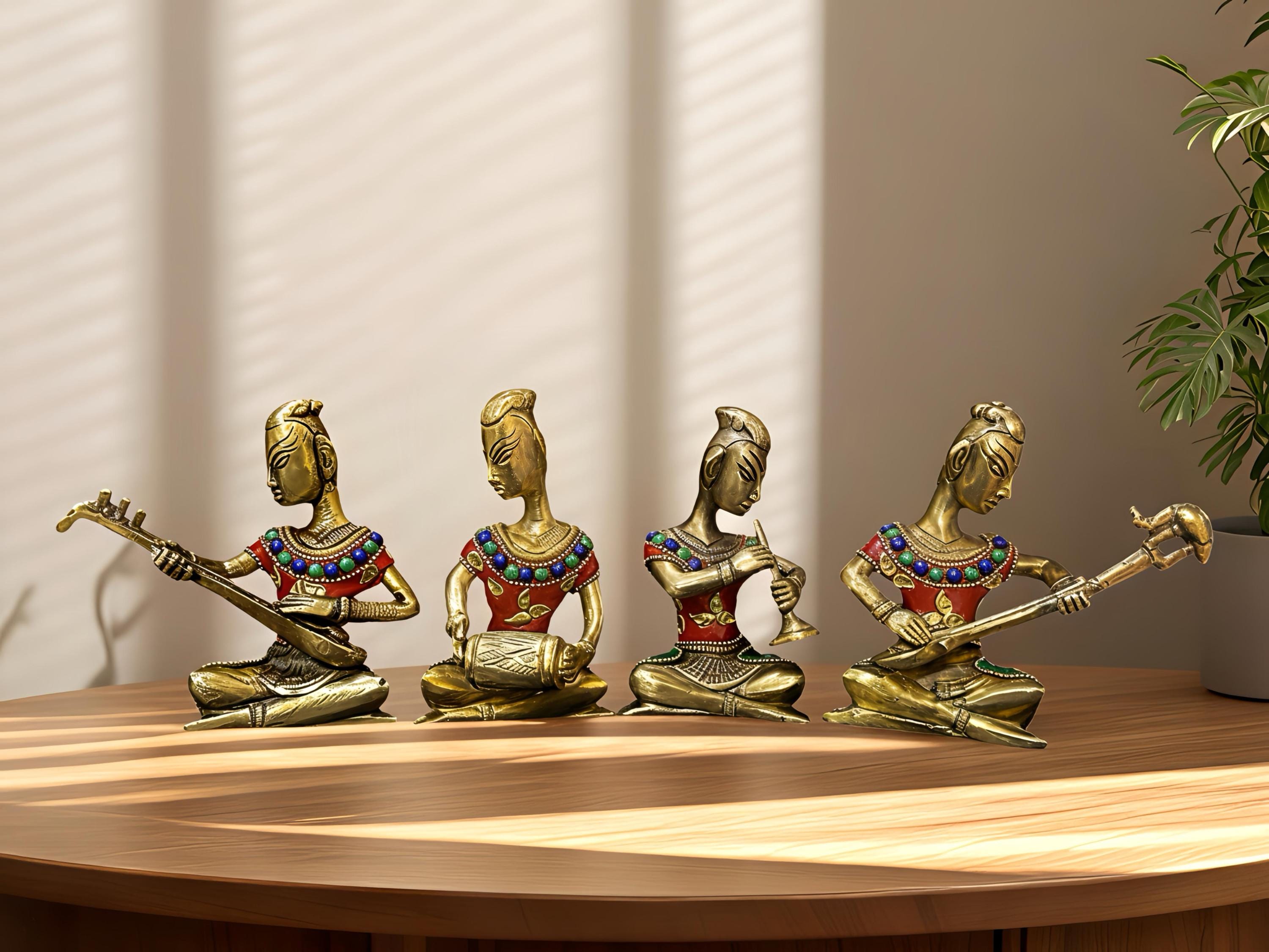 Tribal Musicians Brass Statues Set of 4 | Handmade Dhokra Art