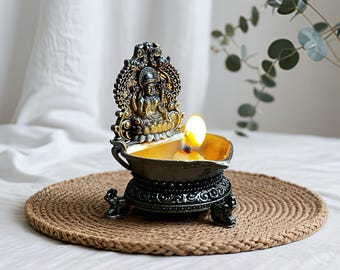 Brass Laxmi Diya: Traditional Deepak Oil Lamp for Pooja