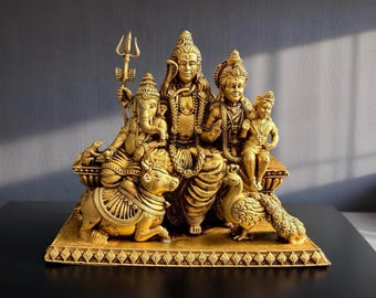 Estatua de latón de Shiv Parivar, ídolo de la familia Shiva para el templo del hogar