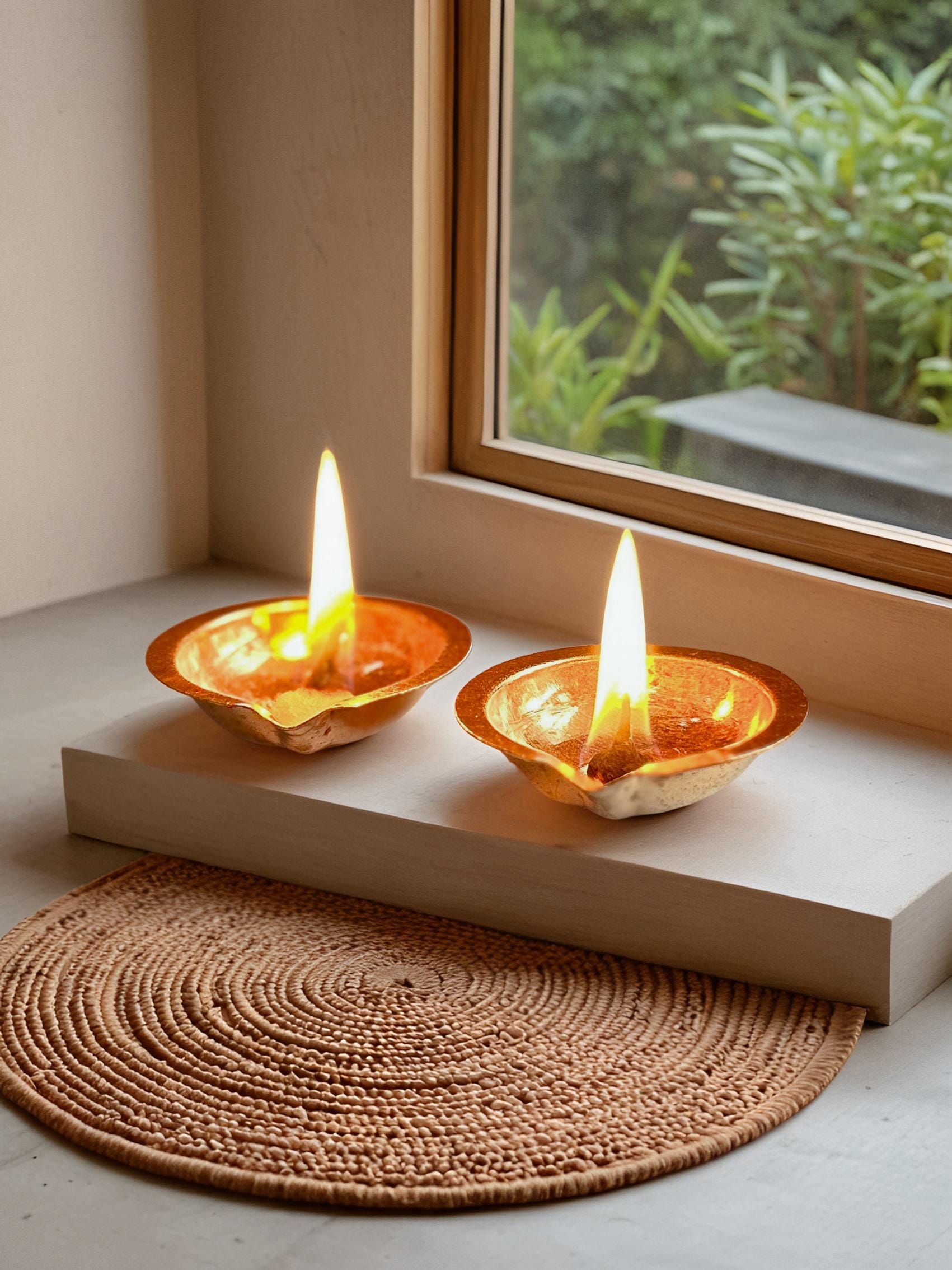 銅製ディヤ 伝統的なインドのオイルランプ ディワリ用の手作りディヤ