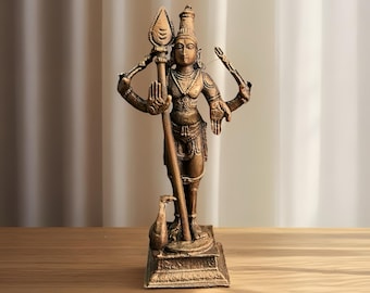Lord Kartikeya Statue: Hindu Murugan Idol, South Indian Decor Kartikeya Copper Statue | Unique Murugan Idol with Peacock