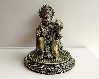 Hanuman Ji Idol in Brass Hindu God Statue for Puja Home Temple Decor Bajrangbali Murti for Protection Spiritual Gift Vastu Figurine
