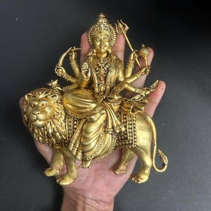 Maa Durga Brass Statue Durga Ji Brass Statue Hindu Goddess Durga Idol Brass Durga Murti for Home Temple | Devi Sculpture Spiritual Gift image 9