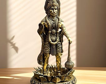 Hanuman Ji Idol in Brass Hindu God Statue for Puja Home Temple Decor Bajrangbali Murti for Protection Spiritual Gift Vastu Figurine