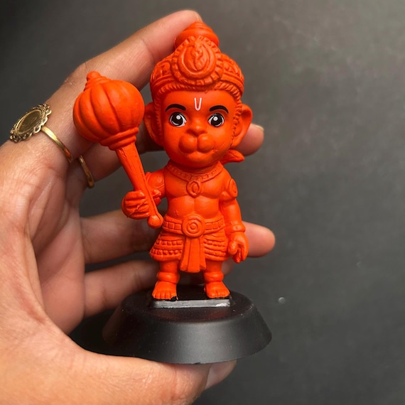 Resin Baby Hanuman Statue: Orange Bajrangbali Murti, Puja Decor