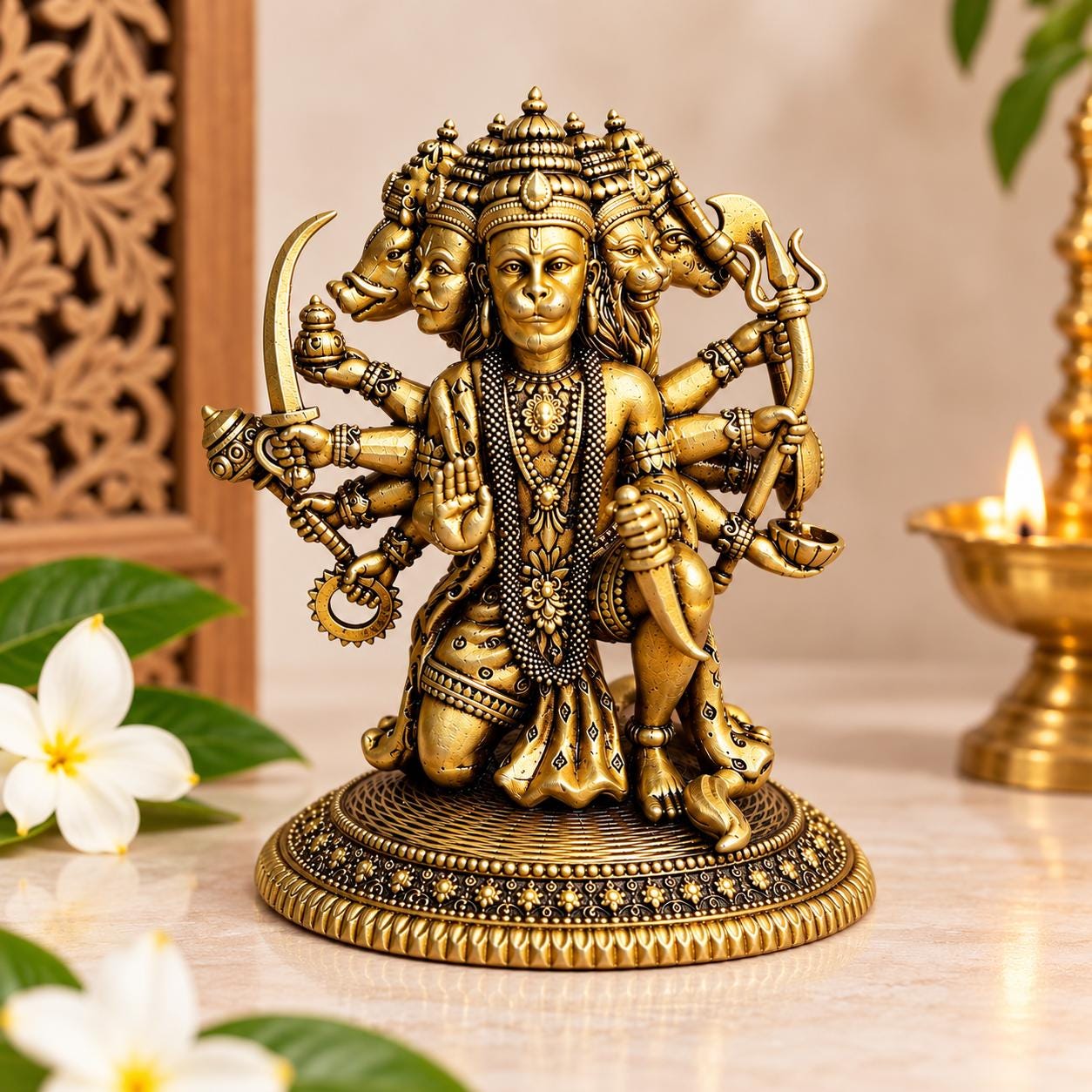 Panchmukhi Hanuman Idol Brass Hanuman Statue for Puja & Home