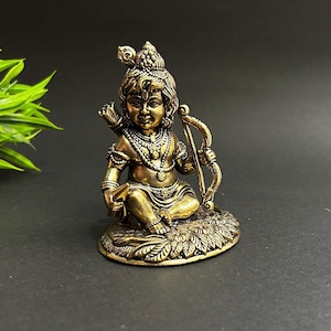 Bal Ram Statue Brass Cute Idol of Lord Rama&#39;s Childhood Baby Ram Figurine for Temple, Gift & Decor Hindu God Brass Sculpture Shri Ram