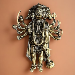 Panchmukhi Hanuman Wall Hanging in Brass Five Face Hanuman Ji Wall Decor Hindu God Home Temple Hanging Protective Vastu Brass Art