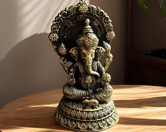 真鍮製ガネーシャ像 | アンティーク仕上げ | ヒンドゥー教の神の偶像