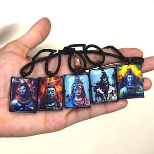 Shiva Pendant Lord Shiva Necklace Mahadev Photo Locket Hindu God Pendant Resin Shiva Jewelry Spiritual Gift for Him Mahakal pendent