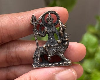 Ancient indian Handmade Brass Durga Statue, Maa Durga Statue,Metal Statue, 2 inch Durga Statue, Hindu Home Decor, Positivity, Protection