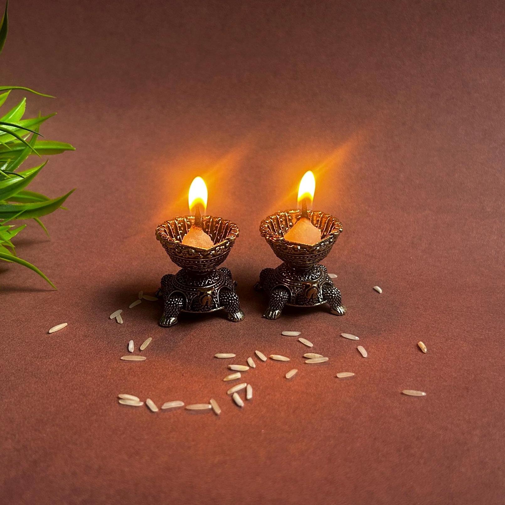 Buy EAC Pure Brass Vastu Tortoise Diya, Heavy Oil Lamp with Stand for Home Puja & Decor (Height - 9.5 inch / 24cm) Online at Low Prices in India