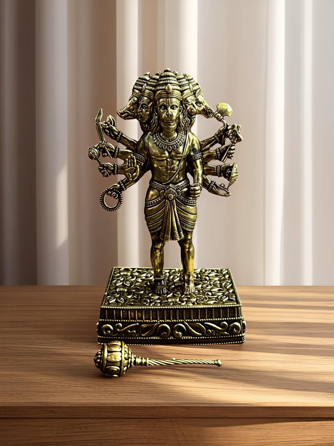 Brass Panchmukhi Hanuman Idol Five Faced Bajrangbali Murti Hindu