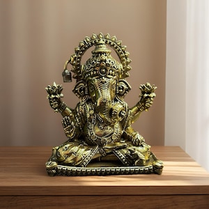 Brass Ganesh Statue for Car Dashboard Ganesha for Home And Temple Gifting Ashirwad Ganesha Idol Hindu God Figurine Spiritual Decor image 2