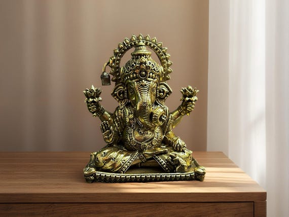 Brass Ganesh Statue for Car Dashboard Ganesha for Home And Temple Gifting Ashirwad Ganesha Idol Hindu God Figurine Spiritual Decor