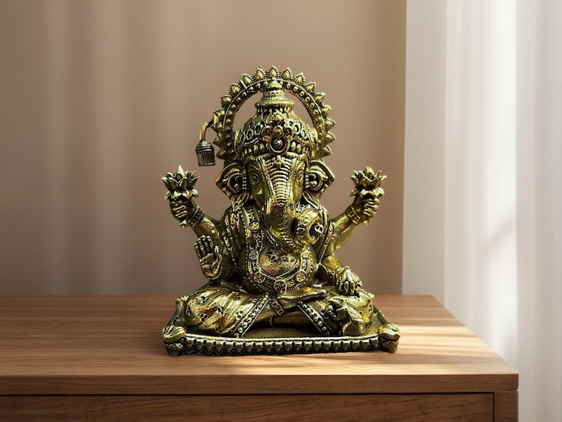 Brass Ganesh Statue for Car Dashboard Ganesha for Home And Temple Gifting Ashirwad Ganesha Idol Hindu God Figurine Spiritual Decor image 2