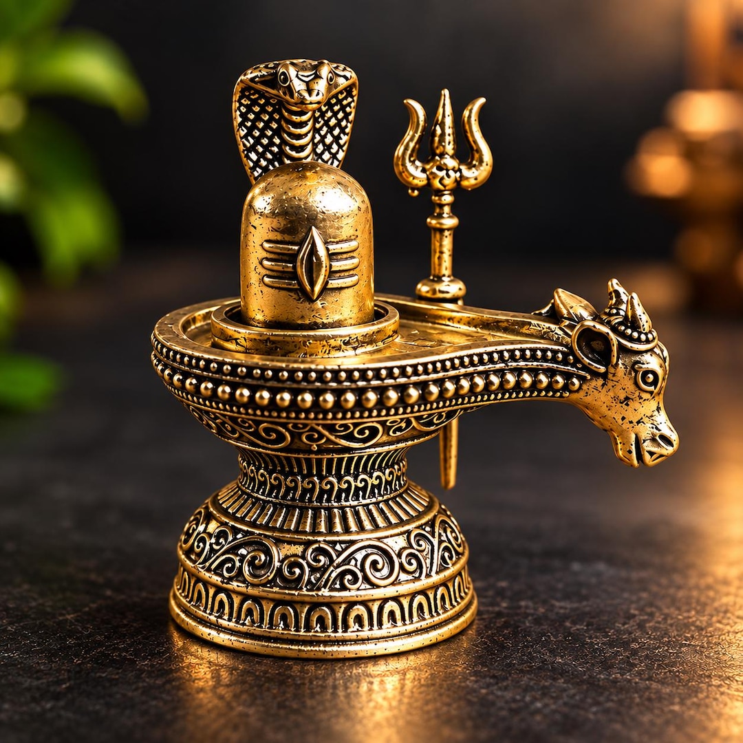 Brass Shiva Lingam With Trishul & Naga Shivling for Worship Temple
