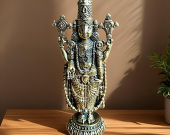 Brass Balaji Statue, Antique Finish Venkateswara Idol, South Indian Decor