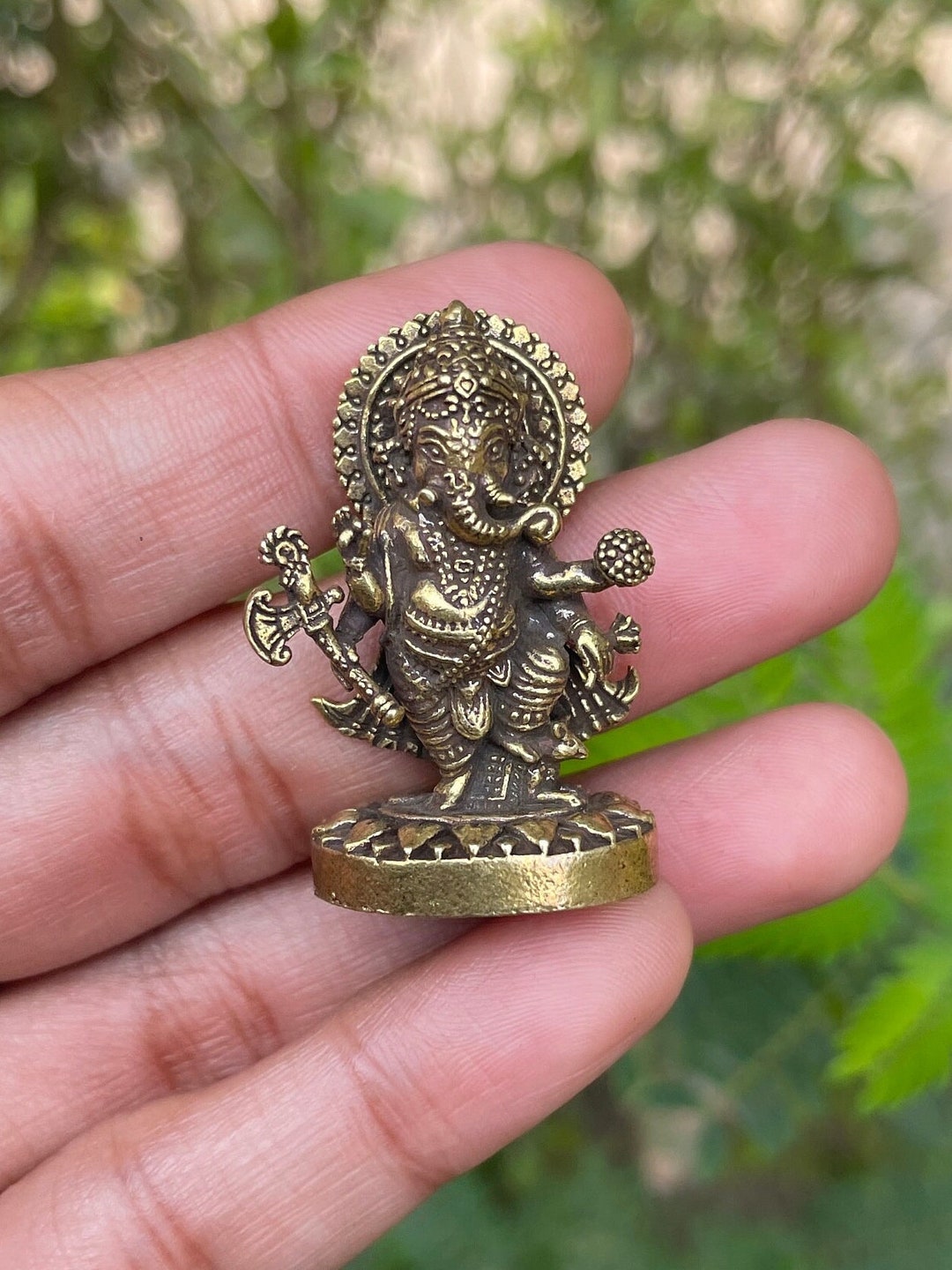 Detailed Brass Ganesha Little Statue Ganesh Hindu God Antique Small