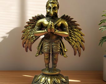 T27 木彫一刀彫 神鳥「ガルーダ」神仏像 彫刻 ヒンドゥー教 霊鳥ガルーダ像 美しいブラス製〔約20cm×約11.5cm 約7.2cm 約1256g
