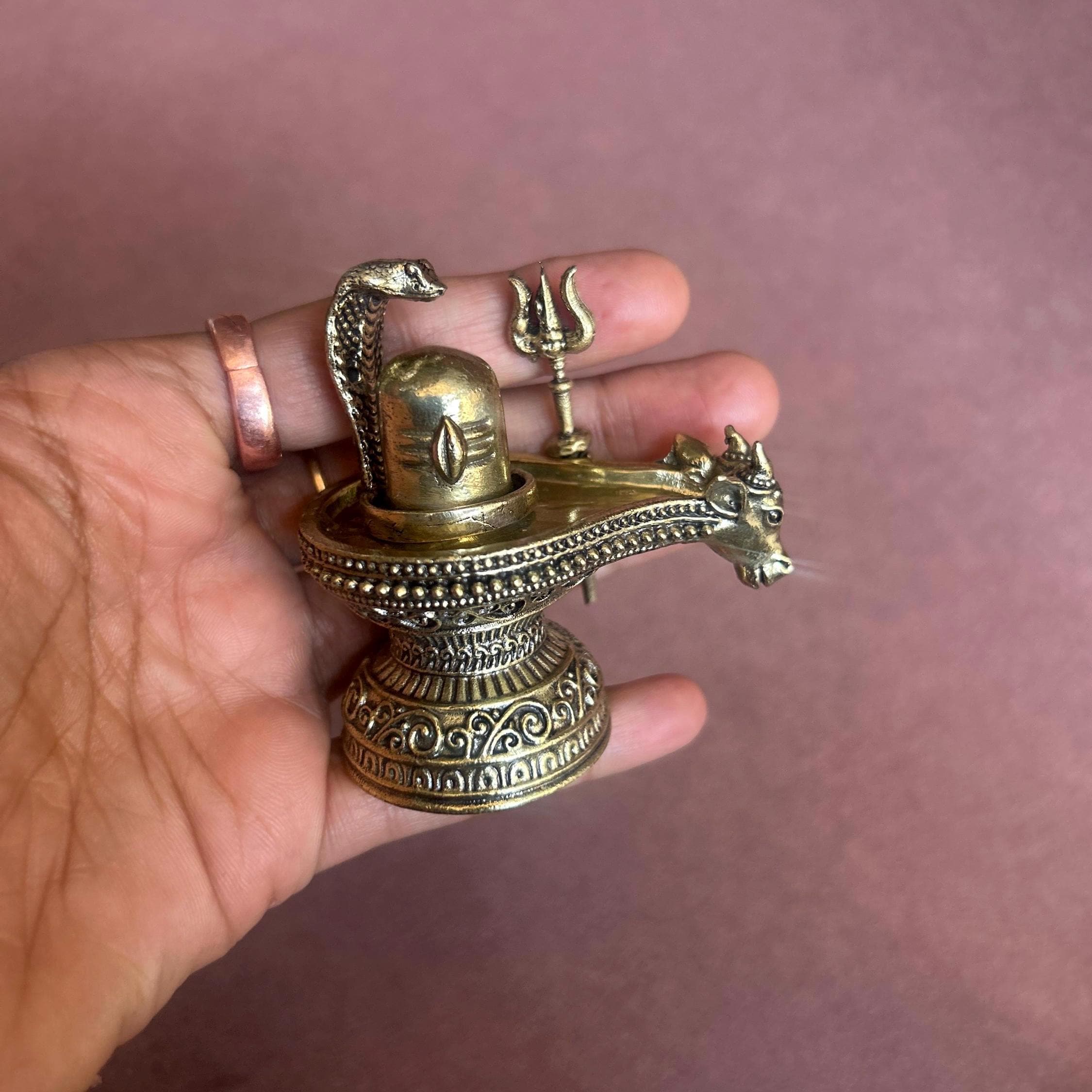 Brass Shiva Lingam With Trishul & Naga Shivling for Worship Temple