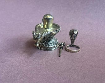 Brass Shiva Lingam With Trishul & Naga Shivling for Worship Temple