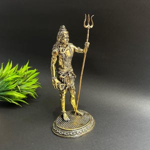 Shiva Statue Lord Shiva Brass Statue Standing Mahadev Idol with Trishul and Damru Shiv Murti for Home Temple Shiva Figurine for Pooja Room