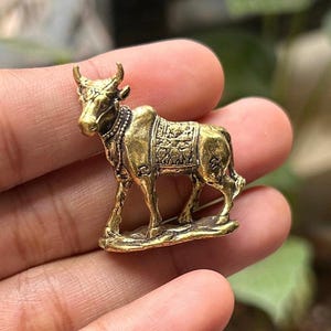 Brass Cow Statue | Sacred Cow Idol | Hindu Cow Figurine | Spiritual Home Decor | Handmade Cow Sculpture | Gift for Pooja & Mandir