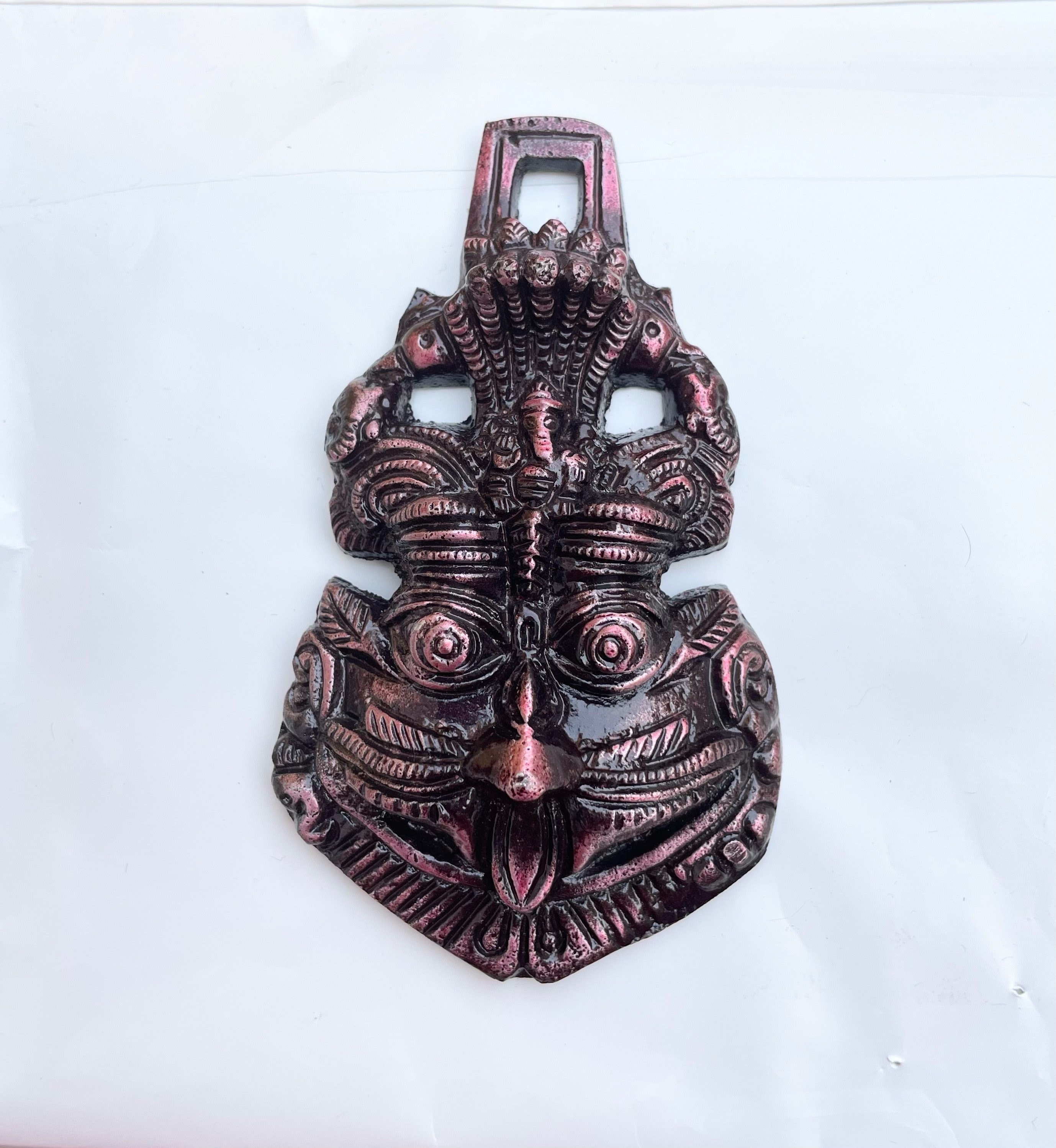 Vintage Yali Wall Hanging Hindu Architectural Decor Antique Brass Sculpture Yali Guardian Metal Wall Hanging Traditional Indian Temple Art
