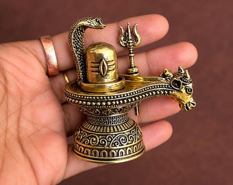 Brass Shiva Lingam With Trishul & Naga Shivling for Worship Temple