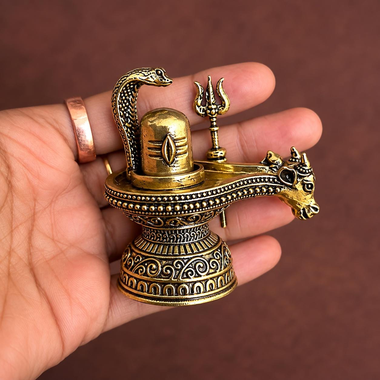 Brass Shiva Lingam With Trishul & Naga Shivling for Worship Temple
