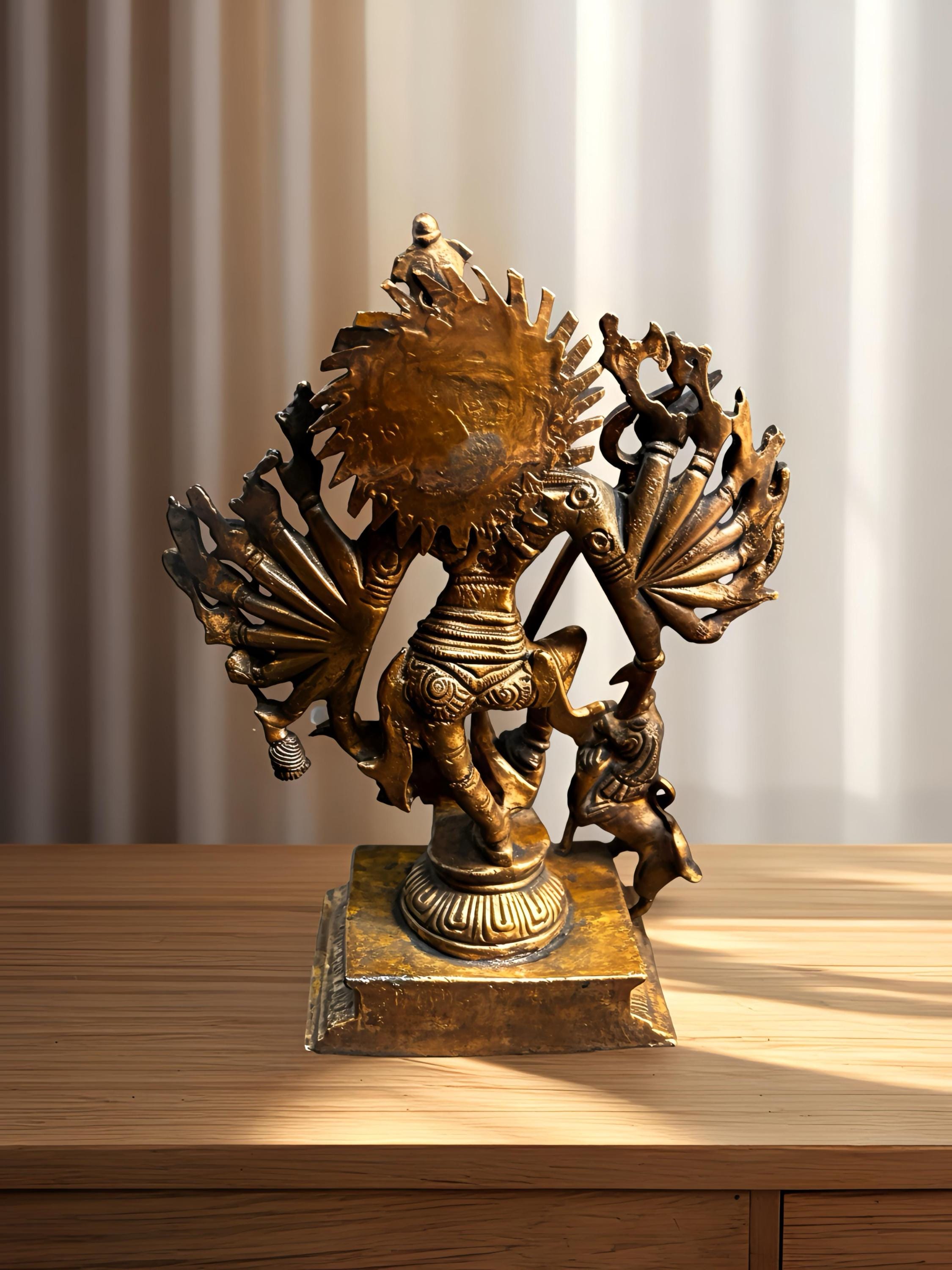 専用　古銅　色絵銅馬のったり香高約38.5㎝/5089g 東Y8-0501☆2F Mahisasurmardini Durga Copper Statue | Solid Copper Maa Durga Idol