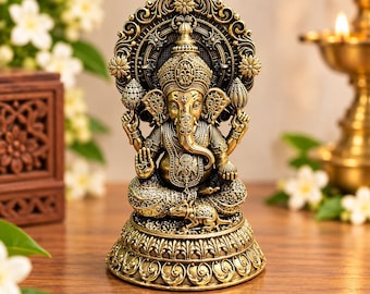 Ganesha-Statue aus Messing für den Hausaltar, Hinduistische Elefantengott-Figur, Ganpati Murti, Indische spirituelle Dekoration, Geschenk für Meditation und Puja