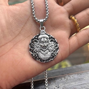 Hanuman Ji Pendant for men Hindu God Necklace Metal Bajrangbali Pendant for Men & Women Spiritual Jewelry Lord Hanuman Amulet for Puja Gift