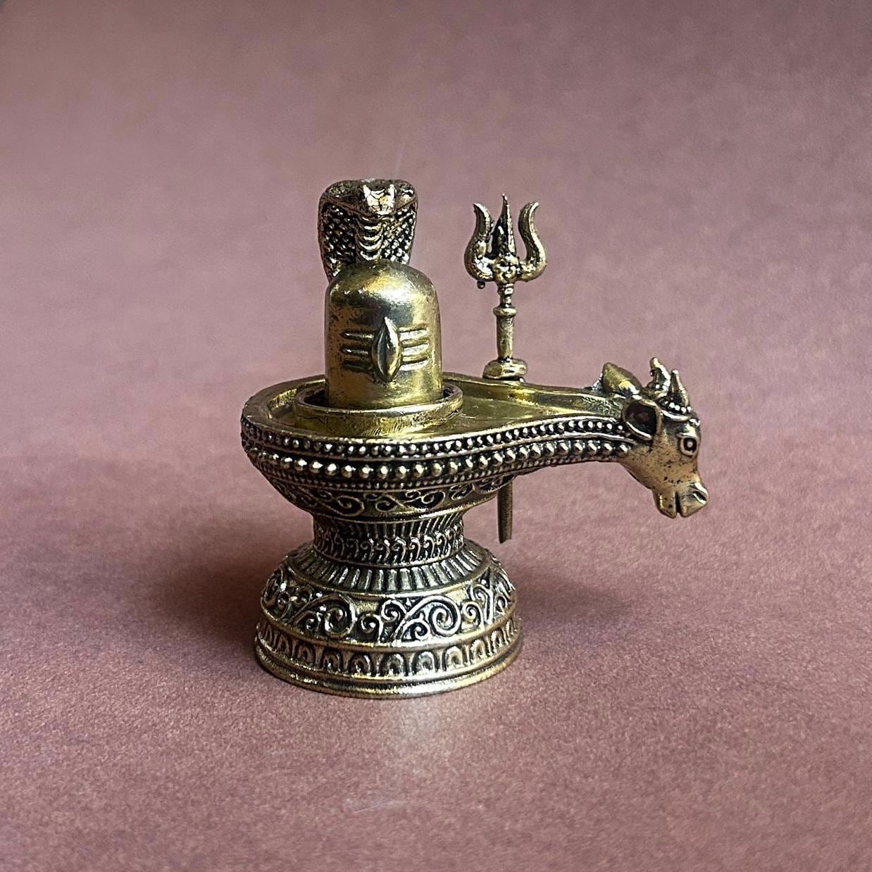 Brass Shiva Lingam With Trishul & Naga Shivling for Worship Temple