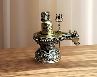 Brass Shiva Lingam with Trishul & Naga Shivling for Worship Temple Decor Brass Shivling with Snake Trishul Lord Shiva Lingam for Puja