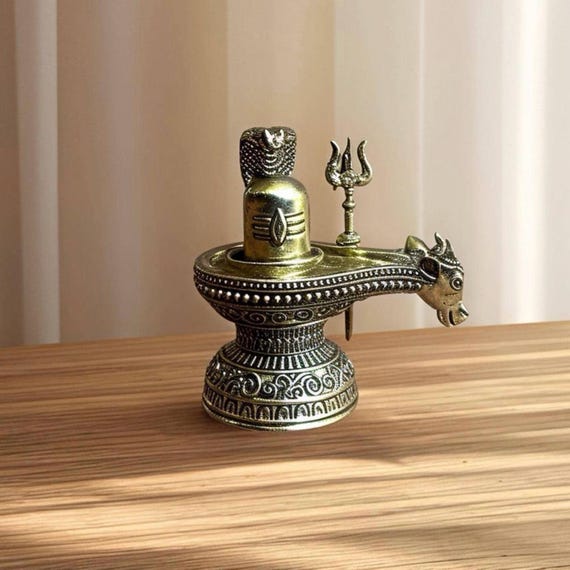 Brass Shiva Lingam With Trishul & Naga Shivling for Worship Temple