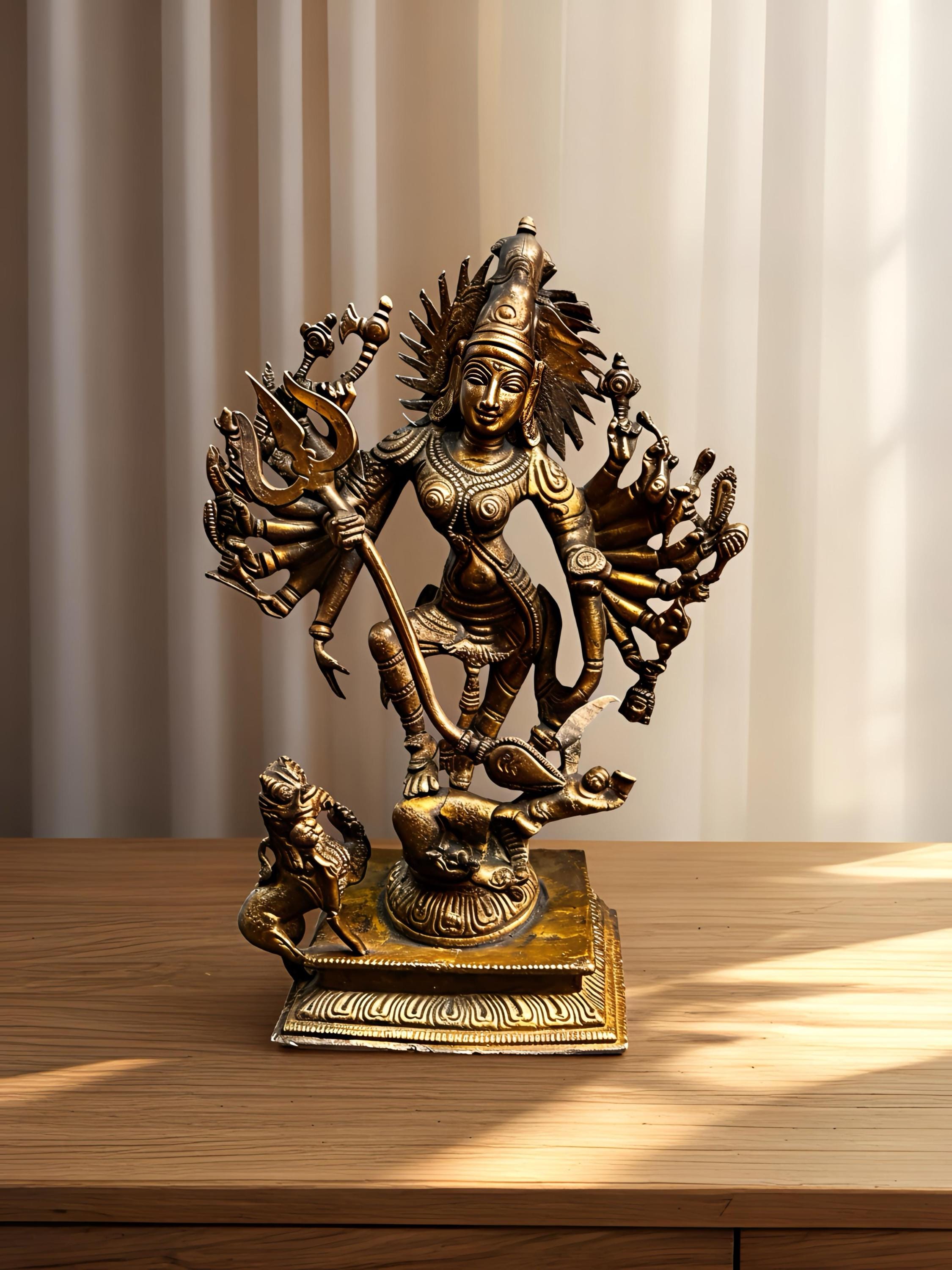 専用　古銅　色絵銅馬のったり香高約38.5㎝/5089g 東Y8-0501☆2F Mahisasurmardini Durga Copper Statue | Solid Copper Maa Durga Idol
