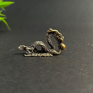Brass Dragon Statue Feng Shui Decor Lucky Dragon Figurine for Wealth & Power Chinese Mythical Creature Home Office Decor Idol