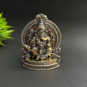 Ganesha Wall Hanging Brass Ganesh Idol for Luck & Protection Wall Mounted Hindu Decor Ganesha on Rat Indian Home Temple Art