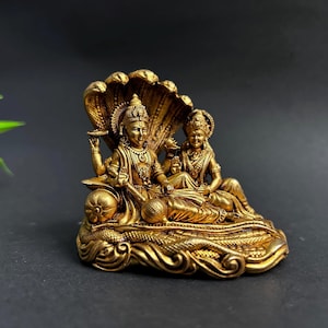 Vishnu Laxmi Statue with Sheshnag Goddess Laxmi Sitting at Lord Vishnu’s Feet Hindu Deity Idol for Pooja & Home Temple Decor Vishnu Laxmi