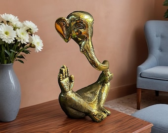 Ganesha-Statue aus massivem Messing für die Dekoration von Haus und Tempel, Hindu-Gott Ganpati-Idol für den Gebetsraum, Ganesh Murti aus Messing, indisches Geschenk