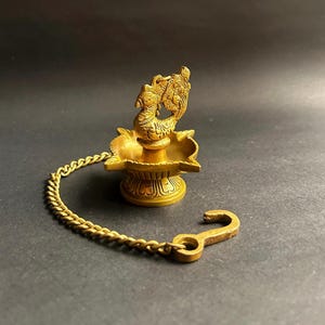 Brass Hanging Diya with Four Wicks | Chaturmukhi Deepak | Temple Hanging Oil Lamp | Antique Brass Pooja Deepam for Home Decor