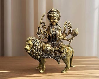 Durga Statue for Home Temple Hindu Goddess Durga Idol Vastu & Spiritual Decor Navratri Pooja Murti Antique Finish Figurine Collectible