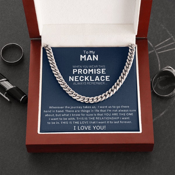 Cuban Chain Necklace For Boyfriend, Fiance, Husband, Valentine's Day Gift For Him, V-Day Gift, Meaningful Romantic Message Gift Card