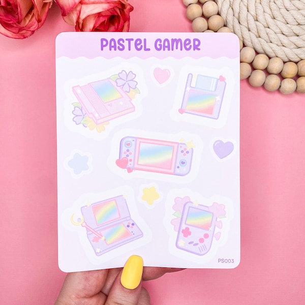 Pastel Gamer Planner Sticker Sheet, Cozy Gamer Stickers, Retro Nostalgia Stickers, Cute Girly Planner Sticker, Bullet Journal Stickers