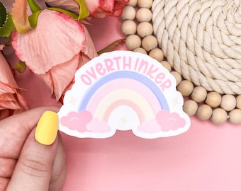 Overthinking Sticker, Funny Stickers for Women, Cute Rainbow Stickers, Pink Water Bottle Sticker, Mental Health Sticker, Laptop Sticker