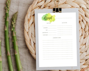 Recipe templates, print, Din A4 | Digital, download, gift, template for printing, German
